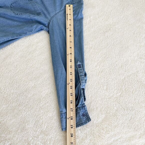 Style & Co Denim Shirt Size PM Blue Medium Wash Tie Front Western Style Cotton - Picture 7 of 9